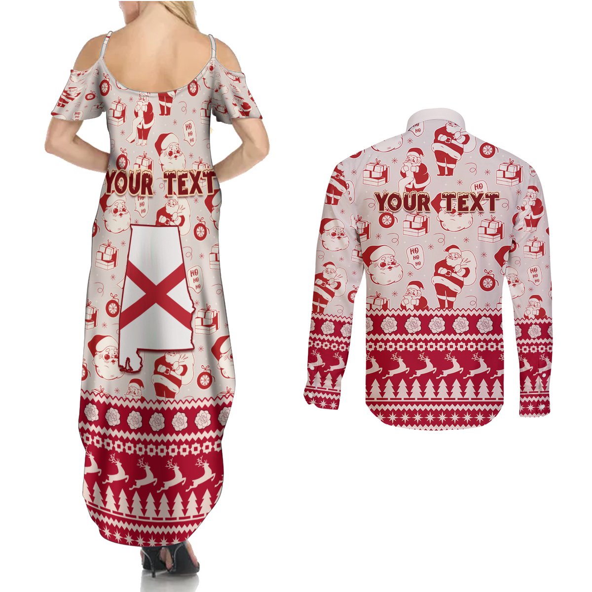 Custom Alabama Christmas Couples Matching Summer Maxi Dress and Long Sleeve Button Shirt Santa Claus Xmas Pattern - Wonder Print Shop