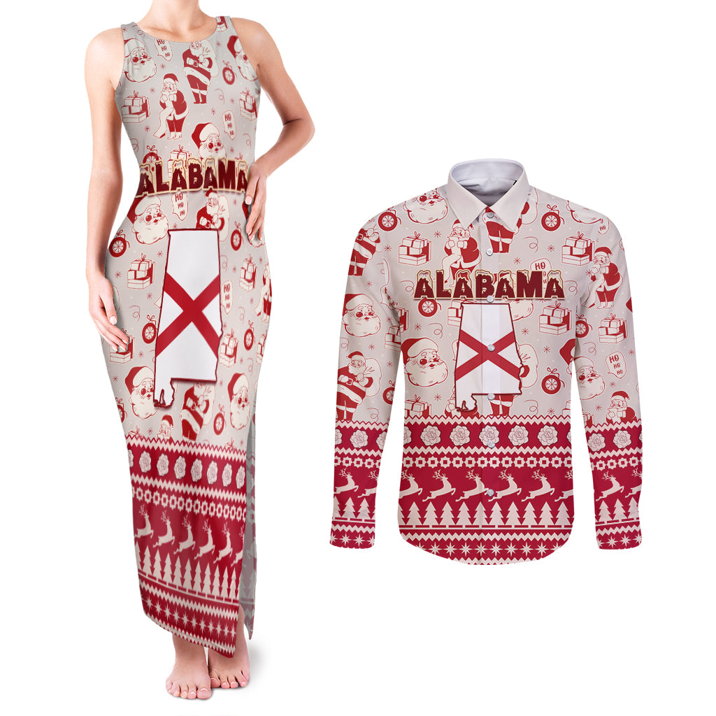 Custom Alabama Christmas Couples Matching Tank Maxi Dress and Long Sleeve Button Shirt Santa Claus Xmas Pattern - Wonder Print Shop