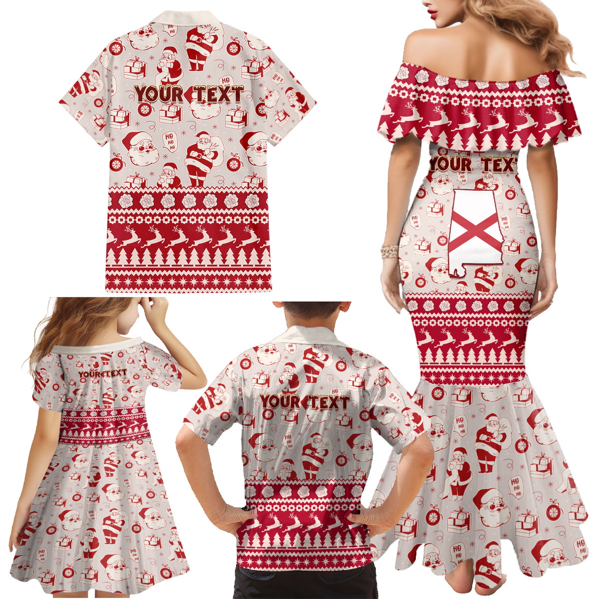 Custom Alabama Christmas Family Matching Mermaid Dress and Hawaiian Shirt Santa Claus Xmas Pattern - Wonder Print Shop