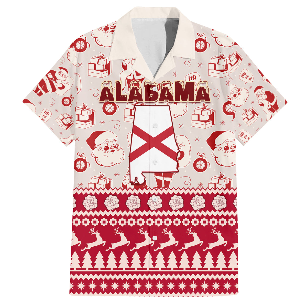 Custom Alabama Christmas Family Matching Off Shoulder Long Sleeve Dress and Hawaiian Shirt Santa Claus Xmas Pattern - Wonder Print Shop