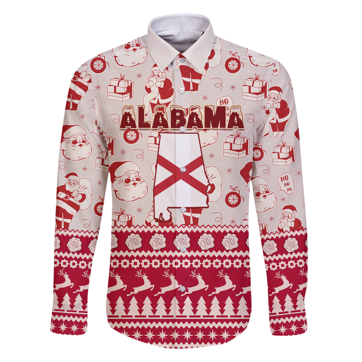 Custom Alabama Christmas Family Matching Off Shoulder Long Sleeve Dress and Hawaiian Shirt Santa Claus Xmas Pattern - Wonder Print Shop