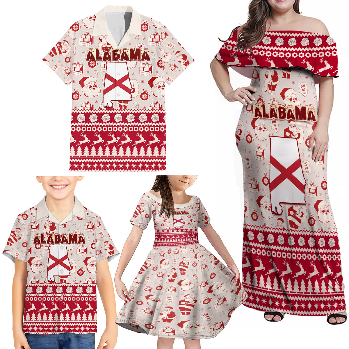 Custom Alabama Christmas Family Matching Off Shoulder Maxi Dress and Hawaiian Shirt Santa Claus Xmas Pattern - Wonder Print Shop