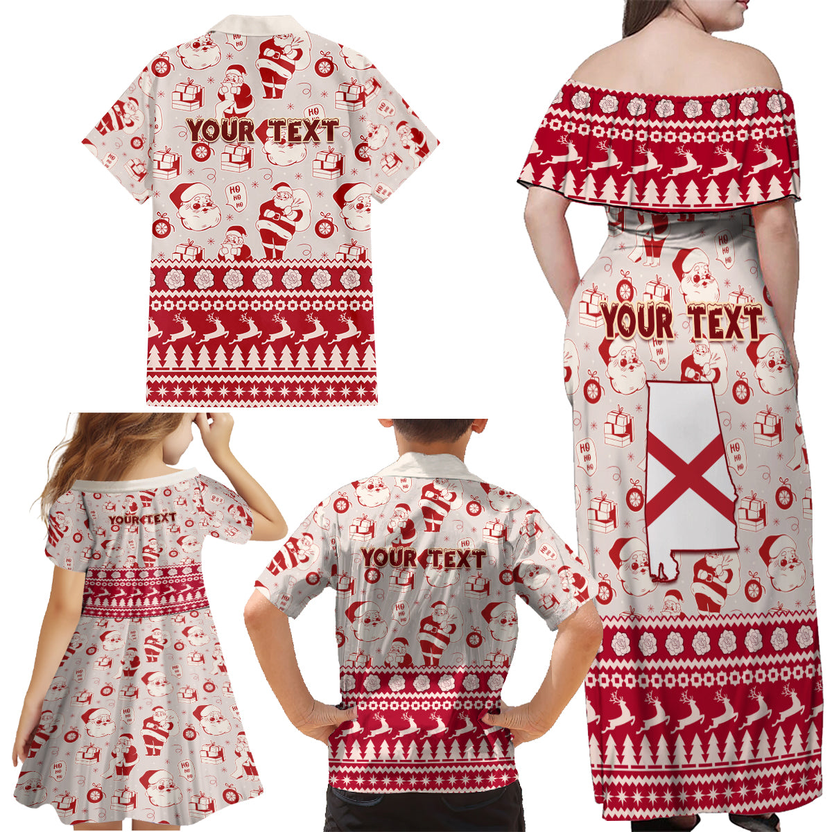 Custom Alabama Christmas Family Matching Off Shoulder Maxi Dress and Hawaiian Shirt Santa Claus Xmas Pattern - Wonder Print Shop
