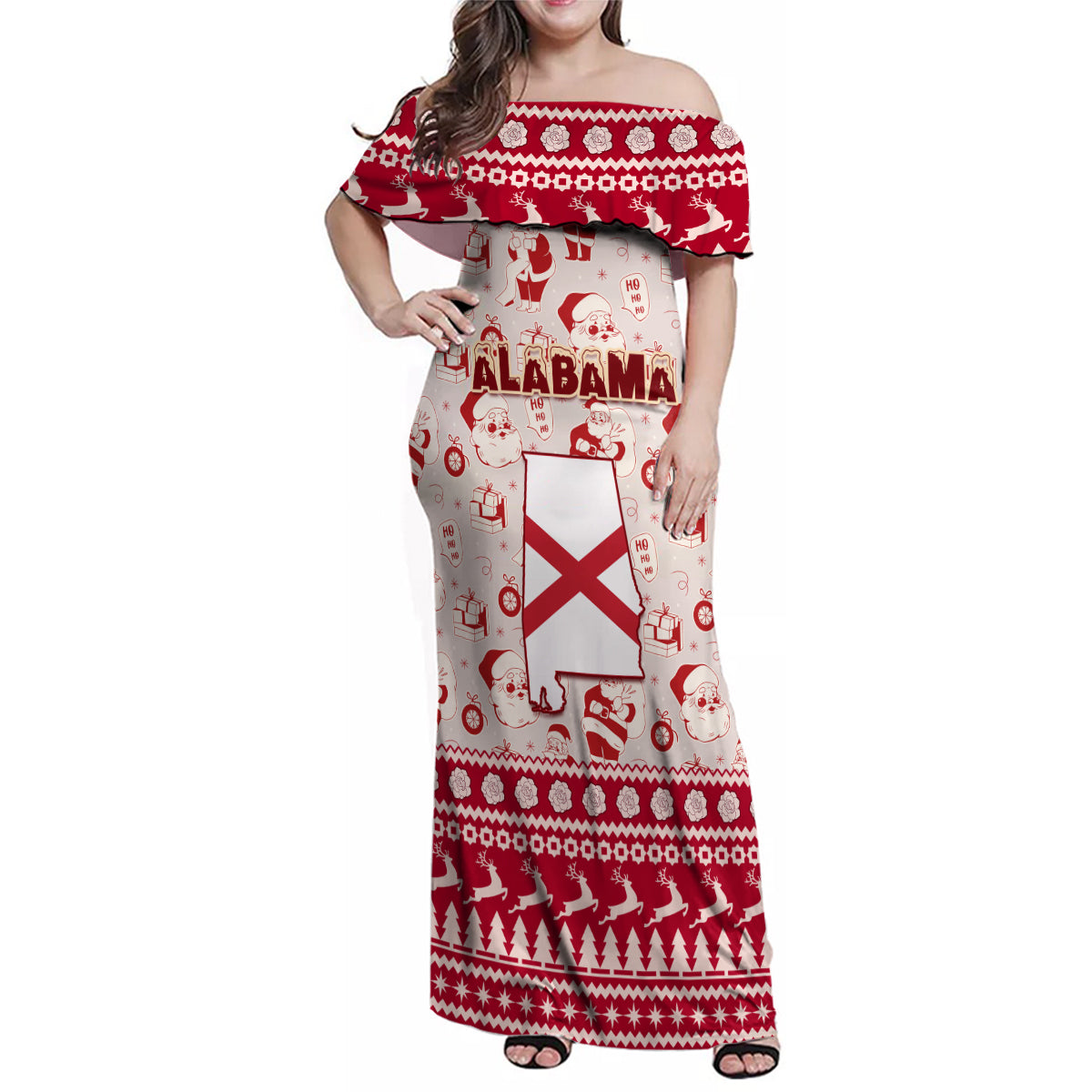 Custom Alabama Christmas Family Matching Off Shoulder Maxi Dress and Hawaiian Shirt Santa Claus Xmas Pattern - Wonder Print Shop