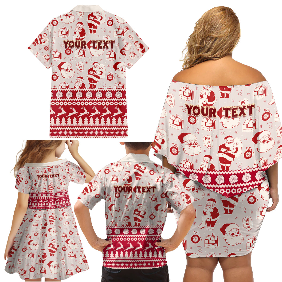 Custom Alabama Christmas Family Matching Off Shoulder Short Dress and Hawaiian Shirt Santa Claus Xmas Pattern - Wonder Print Shop