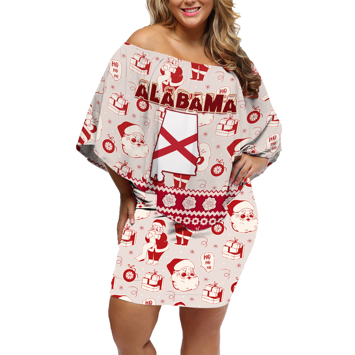 Custom Alabama Christmas Family Matching Off Shoulder Short Dress and Hawaiian Shirt Santa Claus Xmas Pattern - Wonder Print Shop