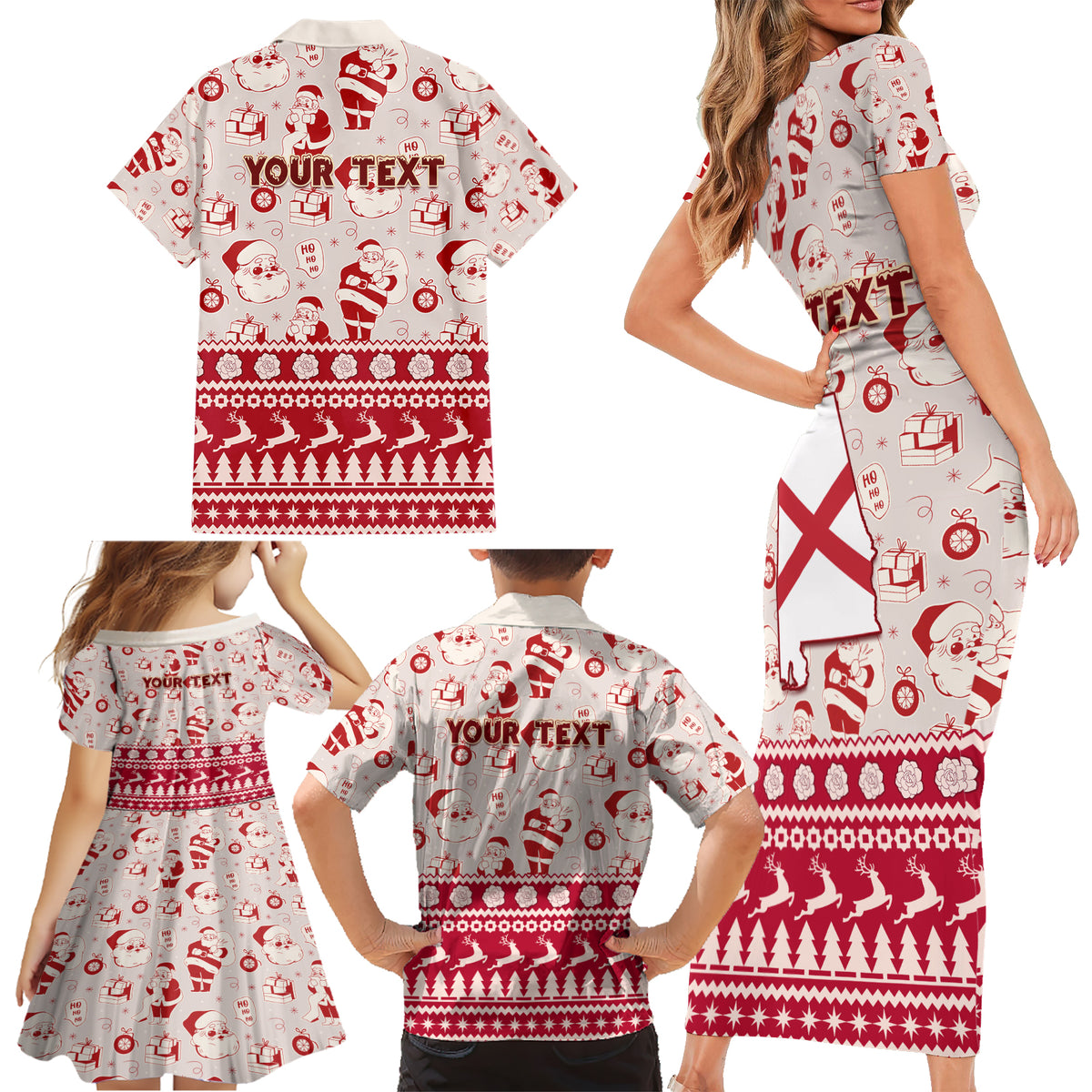 Custom Alabama Christmas Family Matching Short Sleeve Bodycon Dress and Hawaiian Shirt Santa Claus Xmas Pattern - Wonder Print Shop