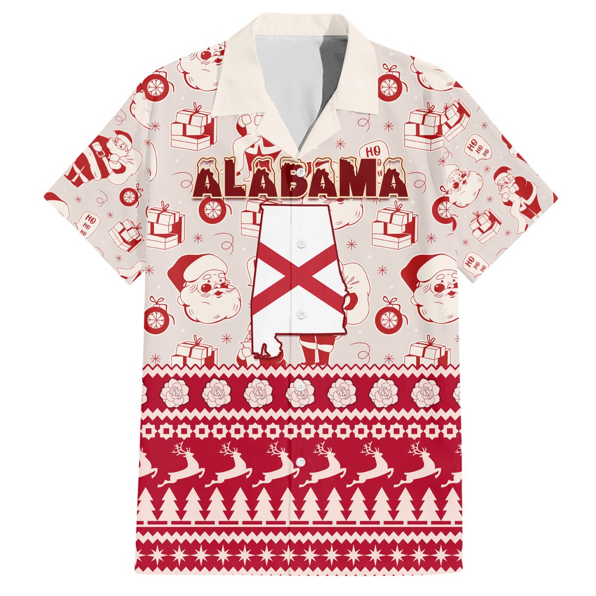 Custom Alabama Christmas Family Matching Short Sleeve Bodycon Dress and Hawaiian Shirt Santa Claus Xmas Pattern - Wonder Print Shop