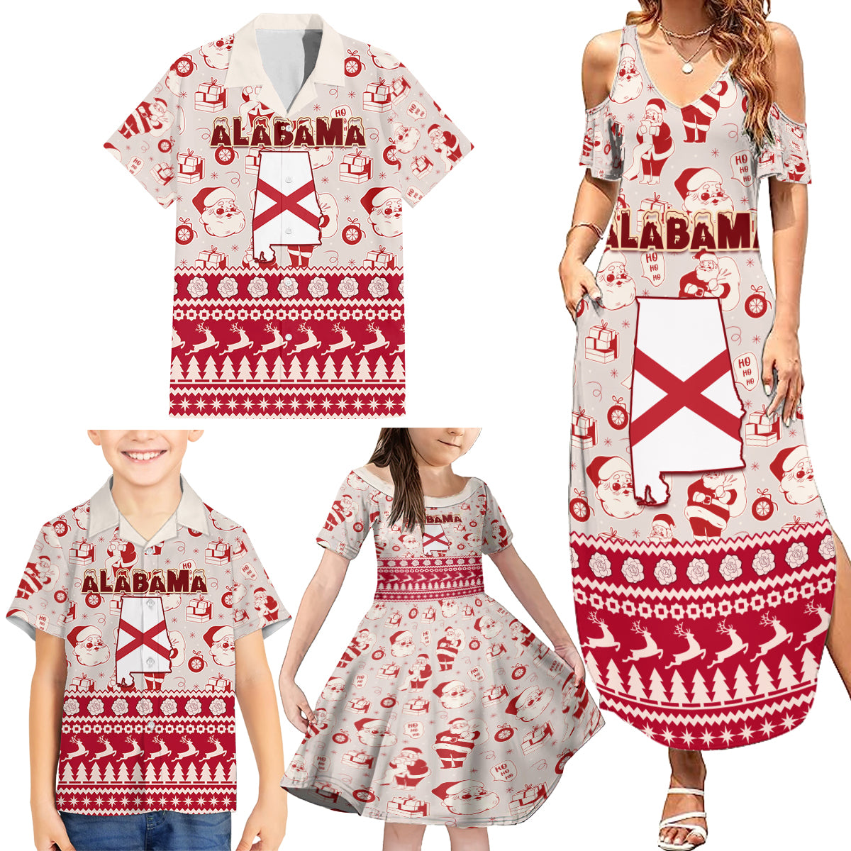 Custom Alabama Christmas Family Matching Summer Maxi Dress and Hawaiian Shirt Santa Claus Xmas Pattern - Wonder Print Shop