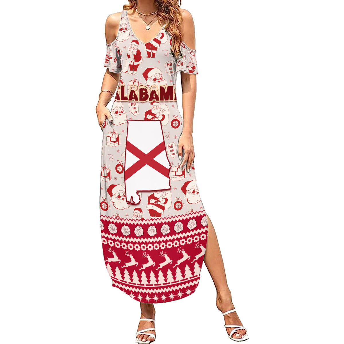 Custom Alabama Christmas Family Matching Summer Maxi Dress and Hawaiian Shirt Santa Claus Xmas Pattern - Wonder Print Shop
