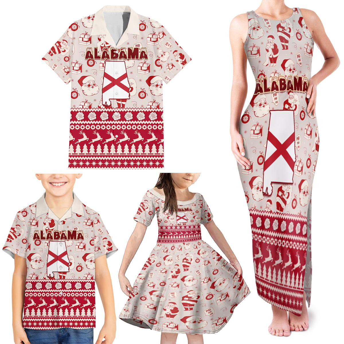 Custom Alabama Christmas Family Matching Tank Maxi Dress and Hawaiian Shirt Santa Claus Xmas Pattern - Wonder Print Shop