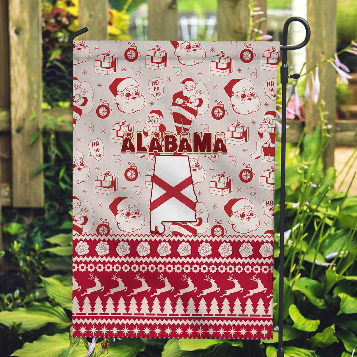 Custom Alabama Christmas Garden Flag Santa Claus Xmas Pattern - Wonder Print Shop