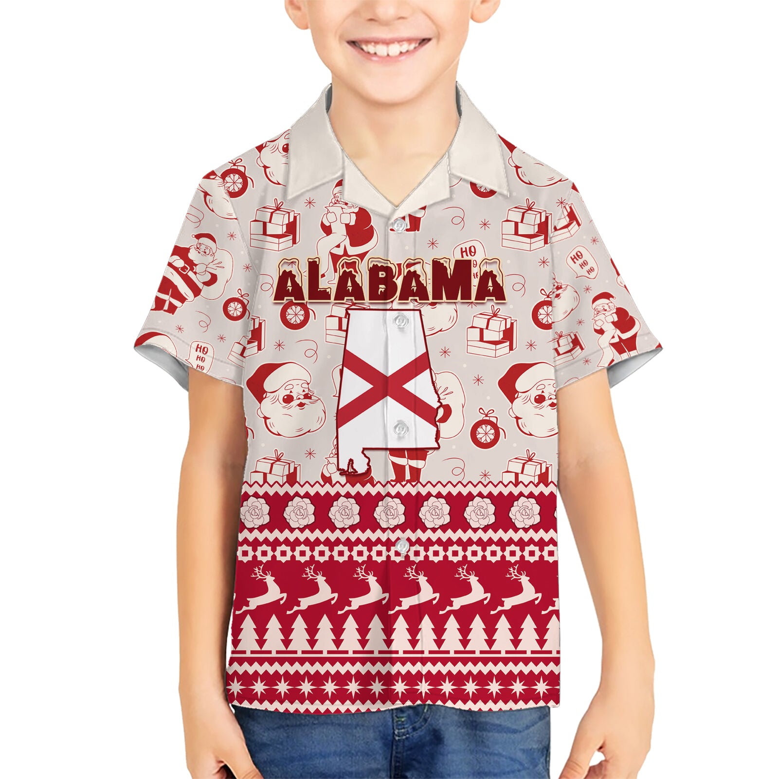 Custom Alabama Christmas Kid Hawaiian Shirt Santa Claus Xmas Pattern - Wonder Print Shop