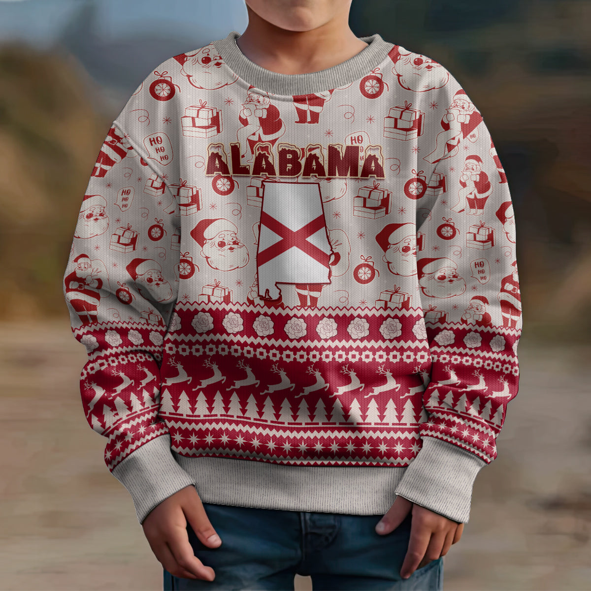 Custom Alabama Christmas Kid Ugly Christmas Sweater Santa Claus Xmas Pattern - Wonder Print Shop
