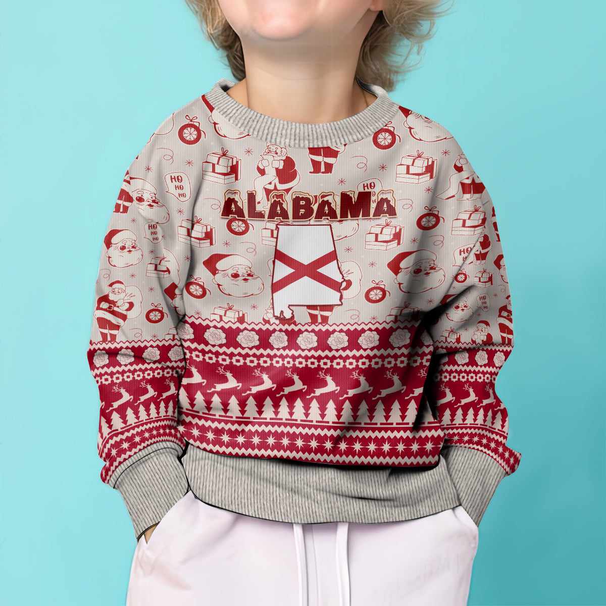 Custom Alabama Christmas Kid Ugly Christmas Sweater Santa Claus Xmas Pattern - Wonder Print Shop