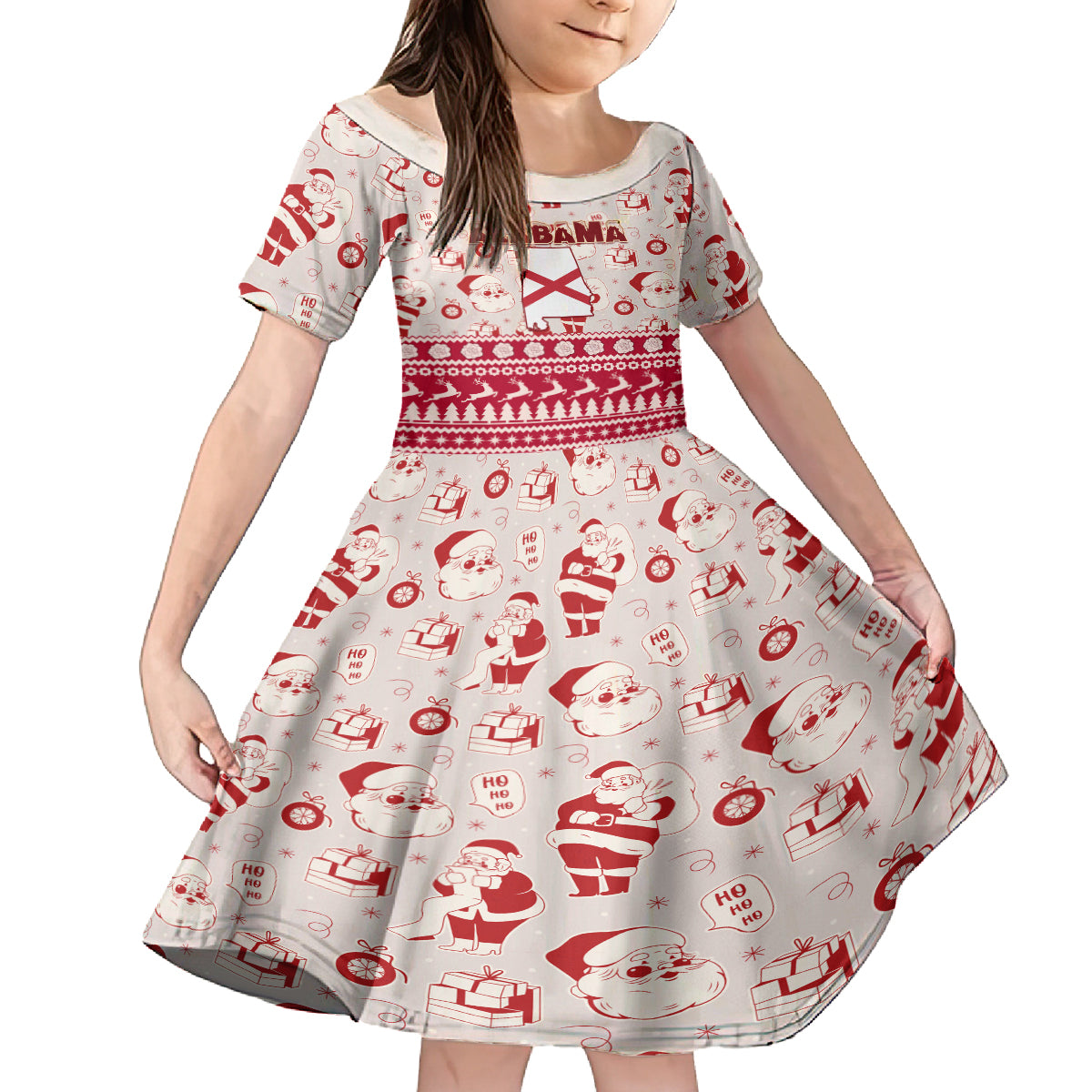 Custom Alabama Christmas Kid Short Sleeve Dress Santa Claus Xmas Pattern - Wonder Print Shop