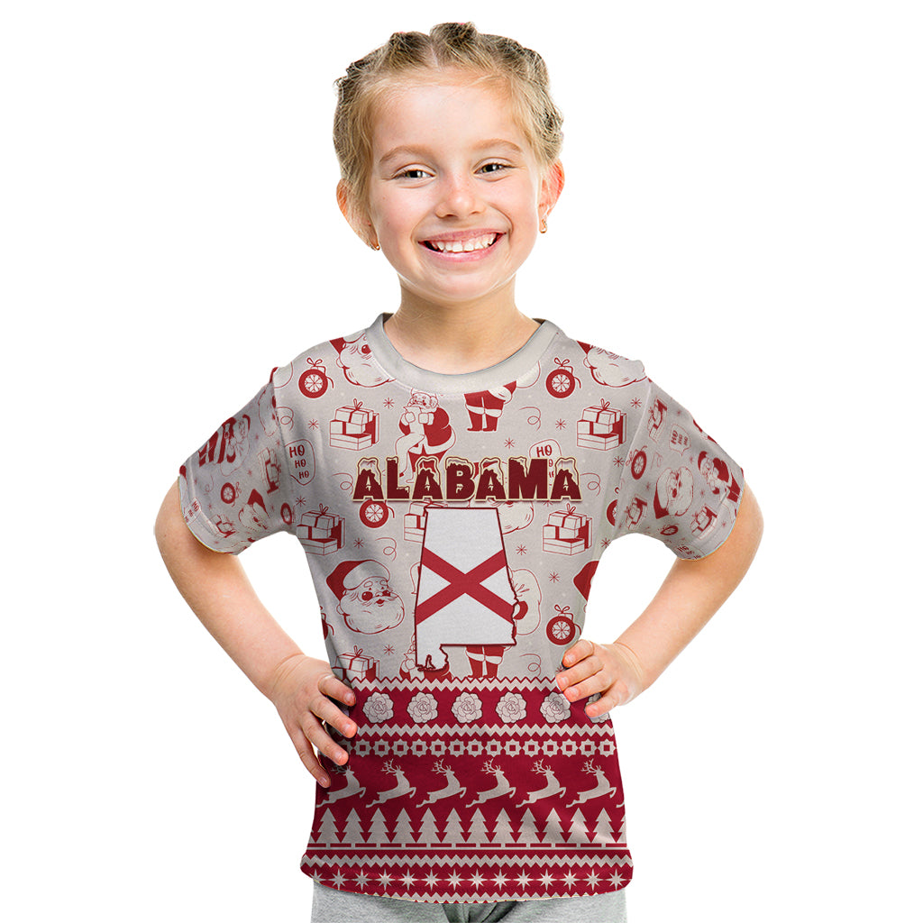 Custom Alabama Christmas Kid T Shirt Santa Claus Xmas Pattern - Wonder Print Shop