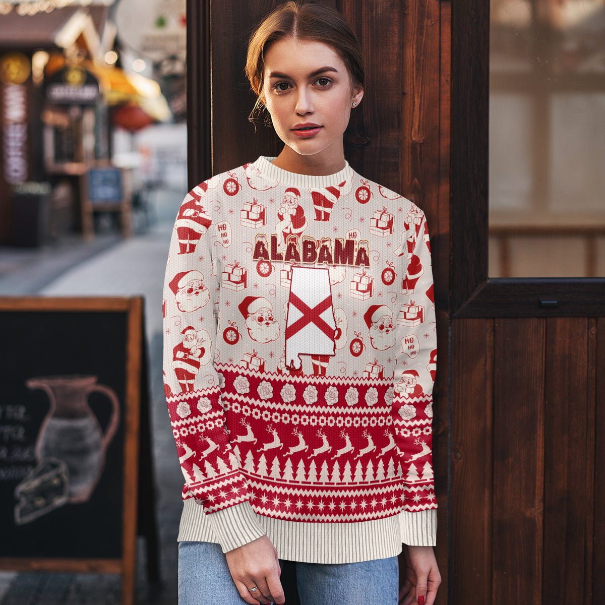 Custom Alabama Christmas Ugly Christmas Sweater Santa Claus Xmas Pattern - Wonder Print Shop