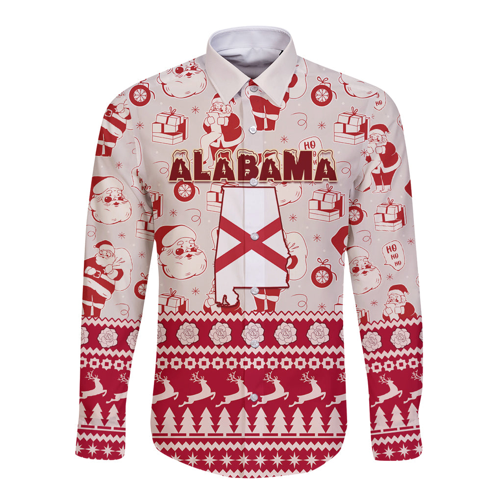 Custom Alabama Christmas Long Sleeve Button Shirt Santa Claus Xmas Pattern - Wonder Print Shop