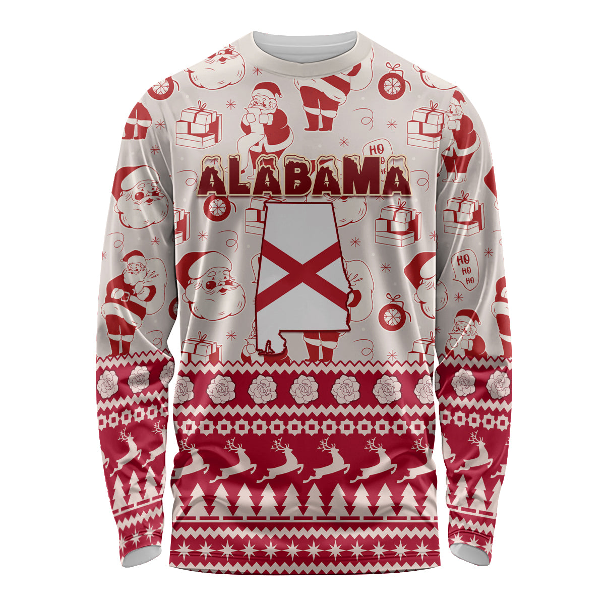Custom Alabama Christmas Long Sleeve Shirt Santa Claus Xmas Pattern - Wonder Print Shop