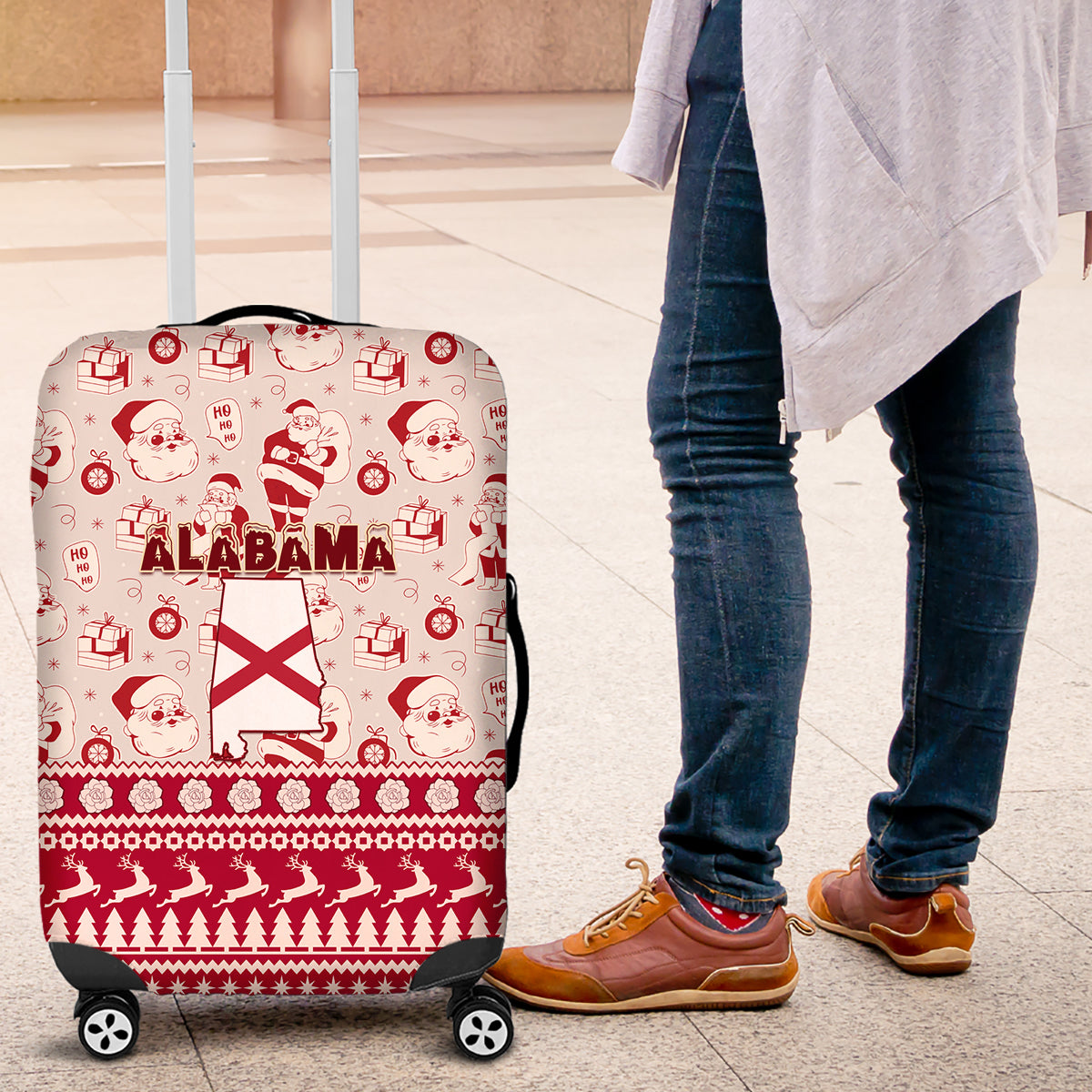 Custom Alabama Christmas Luggage Cover Santa Claus Xmas Pattern - Wonder Print Shop