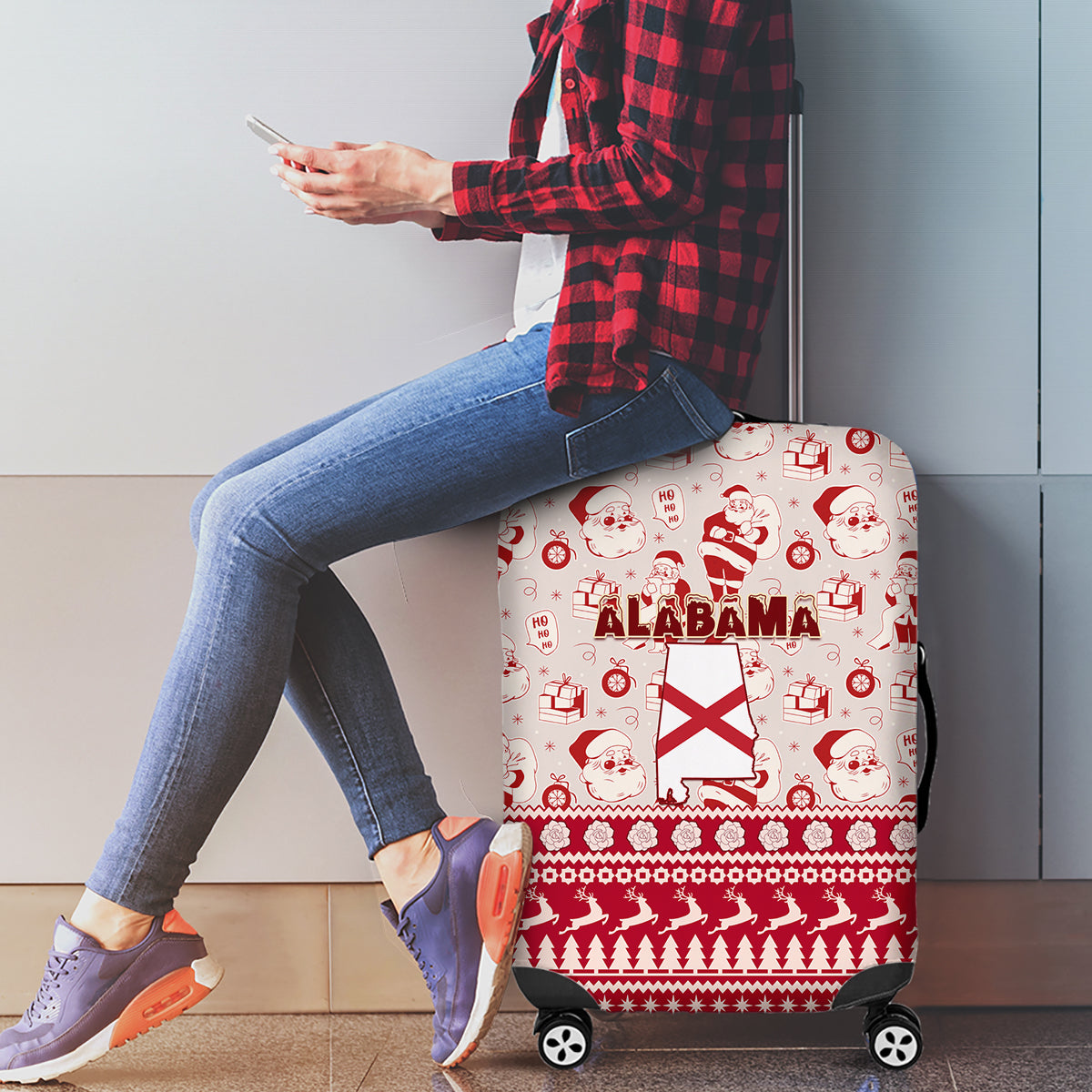 Custom Alabama Christmas Luggage Cover Santa Claus Xmas Pattern - Wonder Print Shop