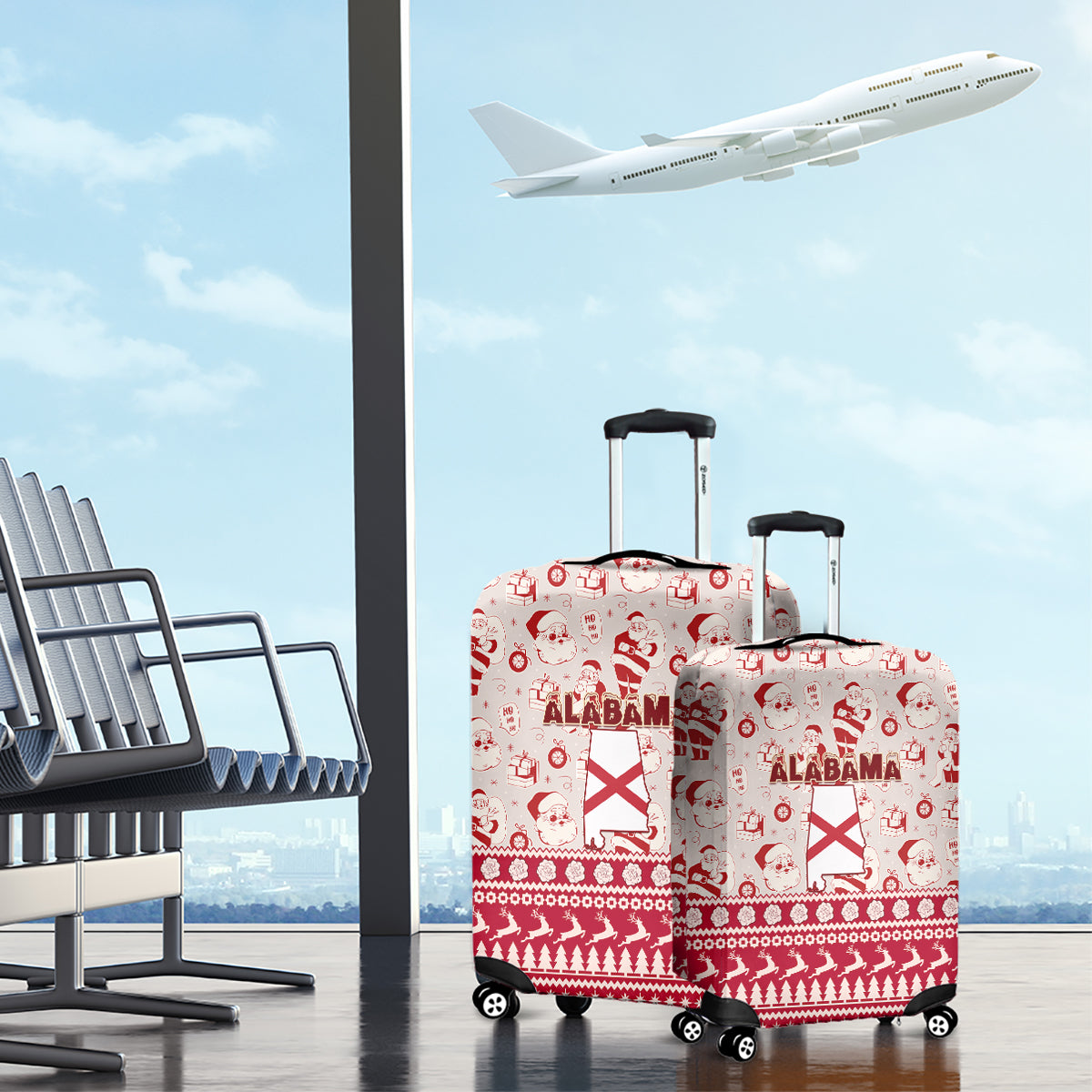 Custom Alabama Christmas Luggage Cover Santa Claus Xmas Pattern - Wonder Print Shop