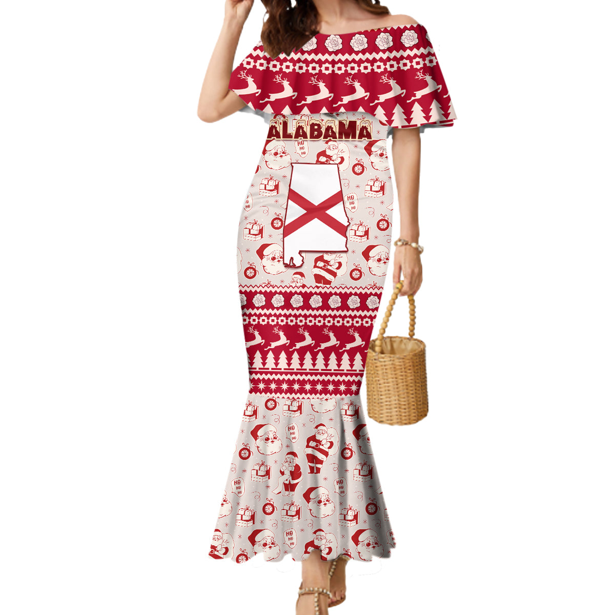 Custom Alabama Christmas Mermaid Dress Santa Claus Xmas Pattern - Wonder Print Shop