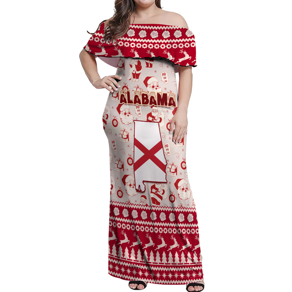 Custom Alabama Christmas Off Shoulder Maxi Dress Santa Claus Xmas Pattern - Wonder Print Shop