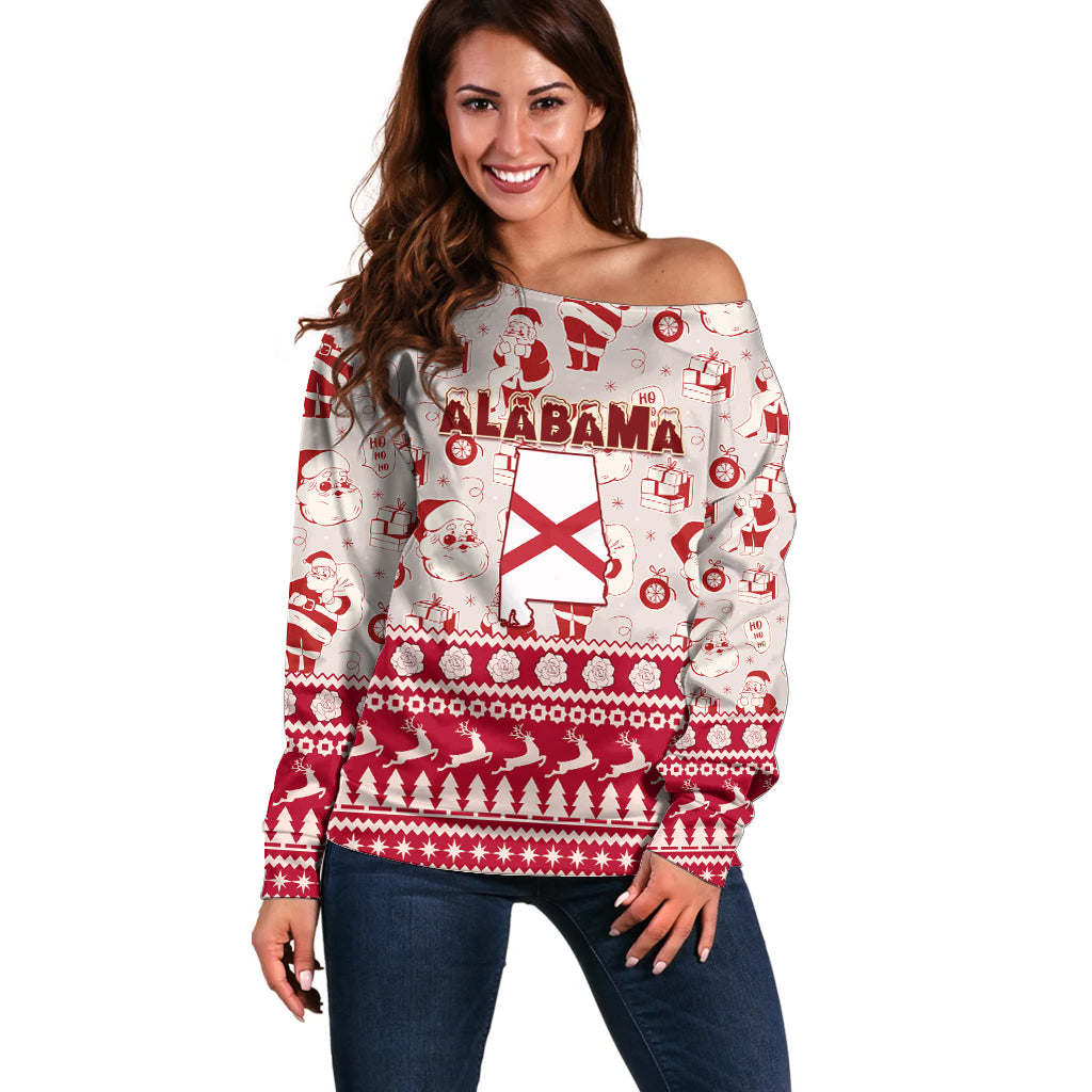 Custom Alabama Christmas Off Shoulder Sweater Santa Claus Xmas Pattern - Wonder Print Shop