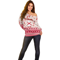 Custom Alabama Christmas Off Shoulder Sweater Santa Claus Xmas Pattern - Wonder Print Shop