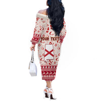 Custom Alabama Christmas Off The Shoulder Long Sleeve Dress Santa Claus Xmas Pattern - Wonder Print Shop