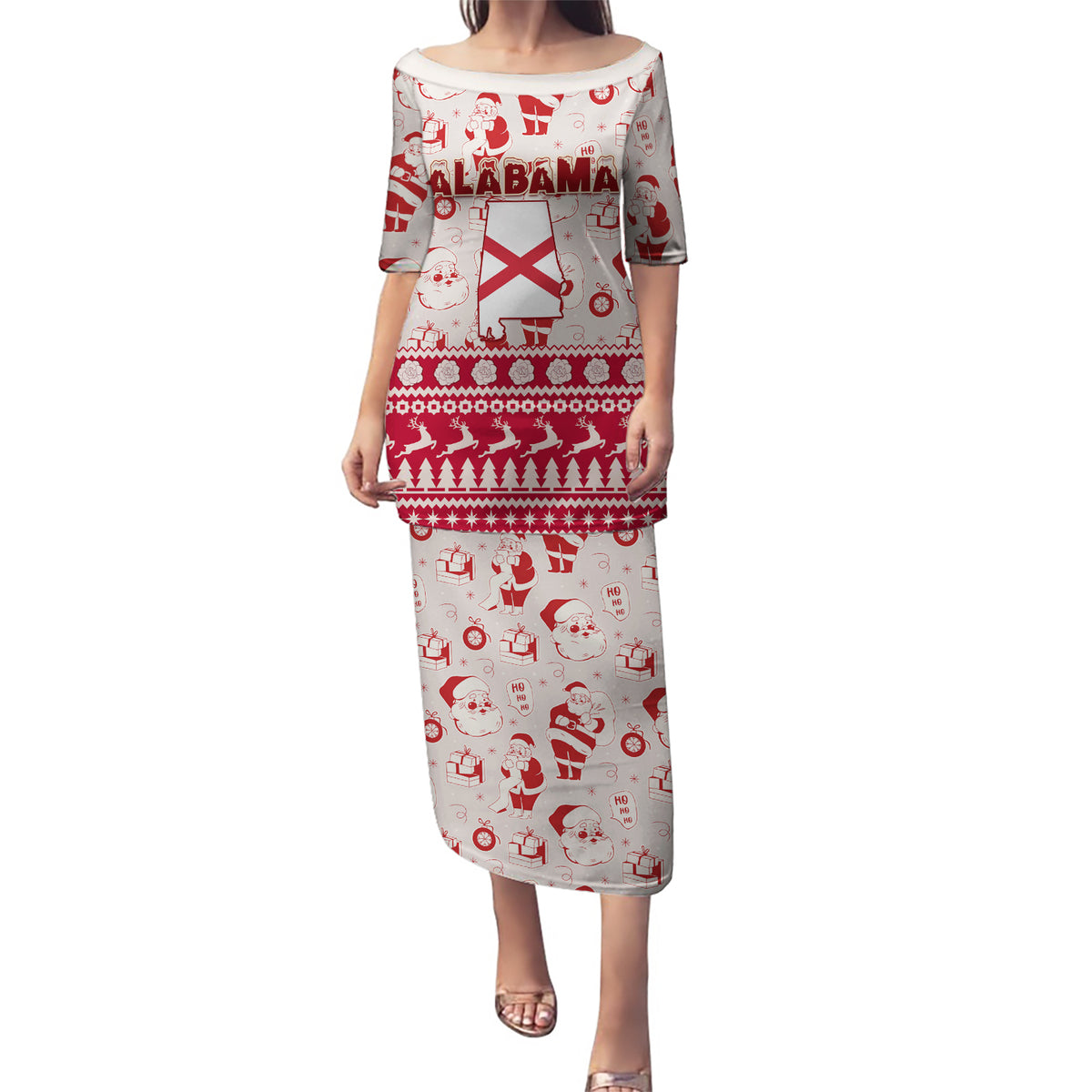 Custom Alabama Christmas Puletasi Santa Claus Xmas Pattern - Wonder Print Shop