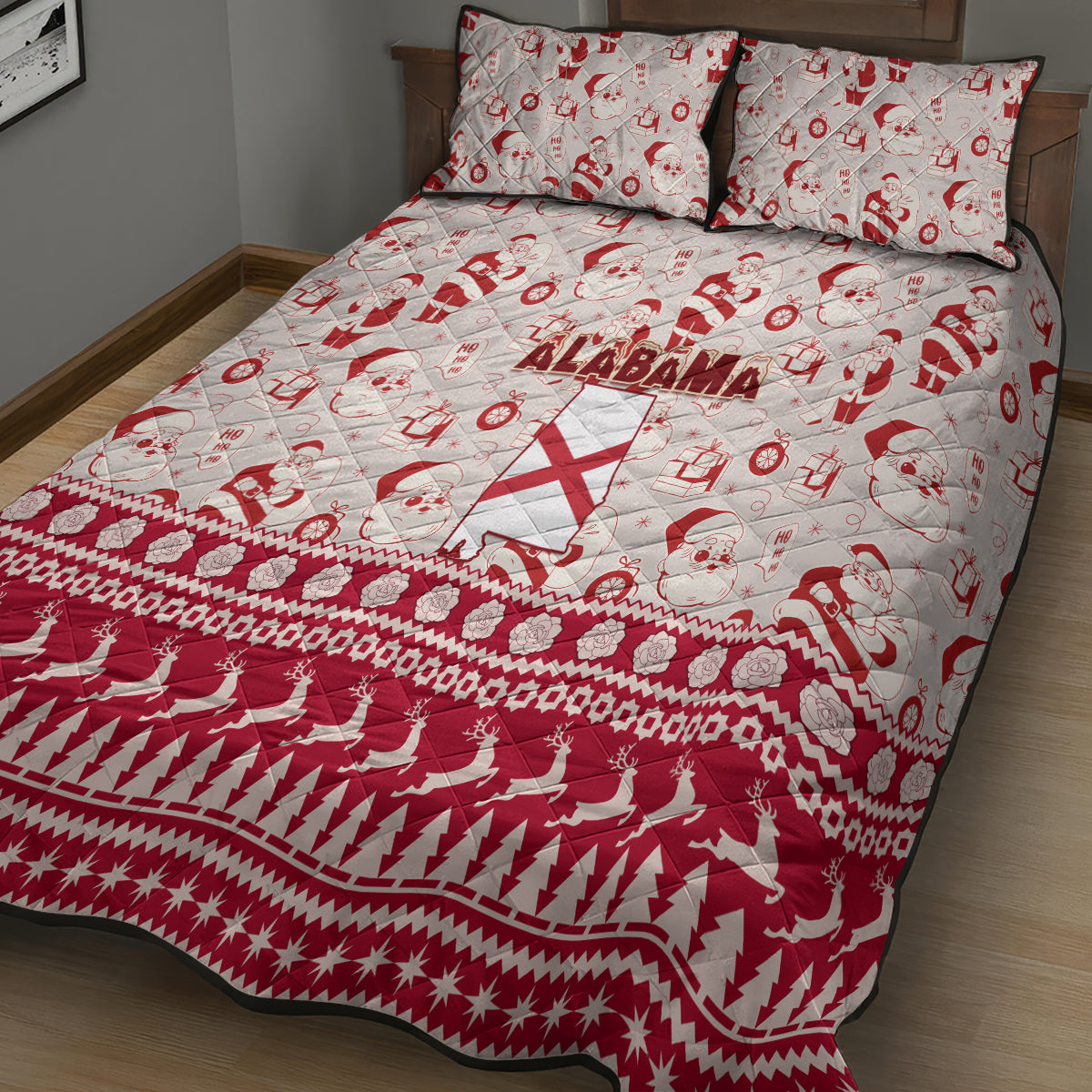 Custom Alabama Christmas Quilt Bed Set Santa Claus Xmas Pattern - Wonder Print Shop