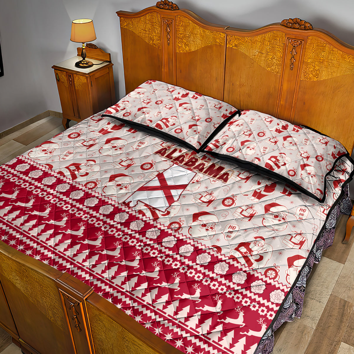 Custom Alabama Christmas Quilt Bed Set Santa Claus Xmas Pattern - Wonder Print Shop