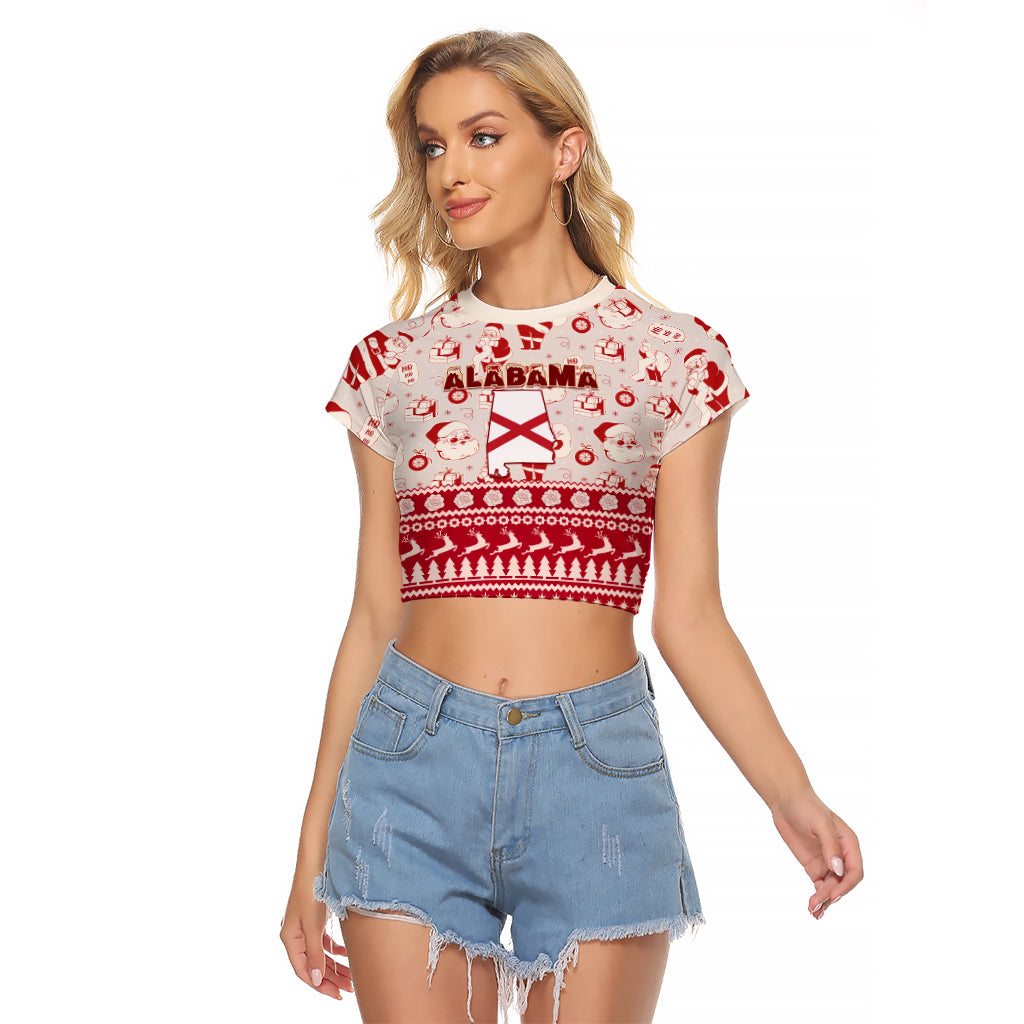 Custom Alabama Christmas Raglan Cropped T Shirt Santa Claus Xmas Pattern - Wonder Print Shop