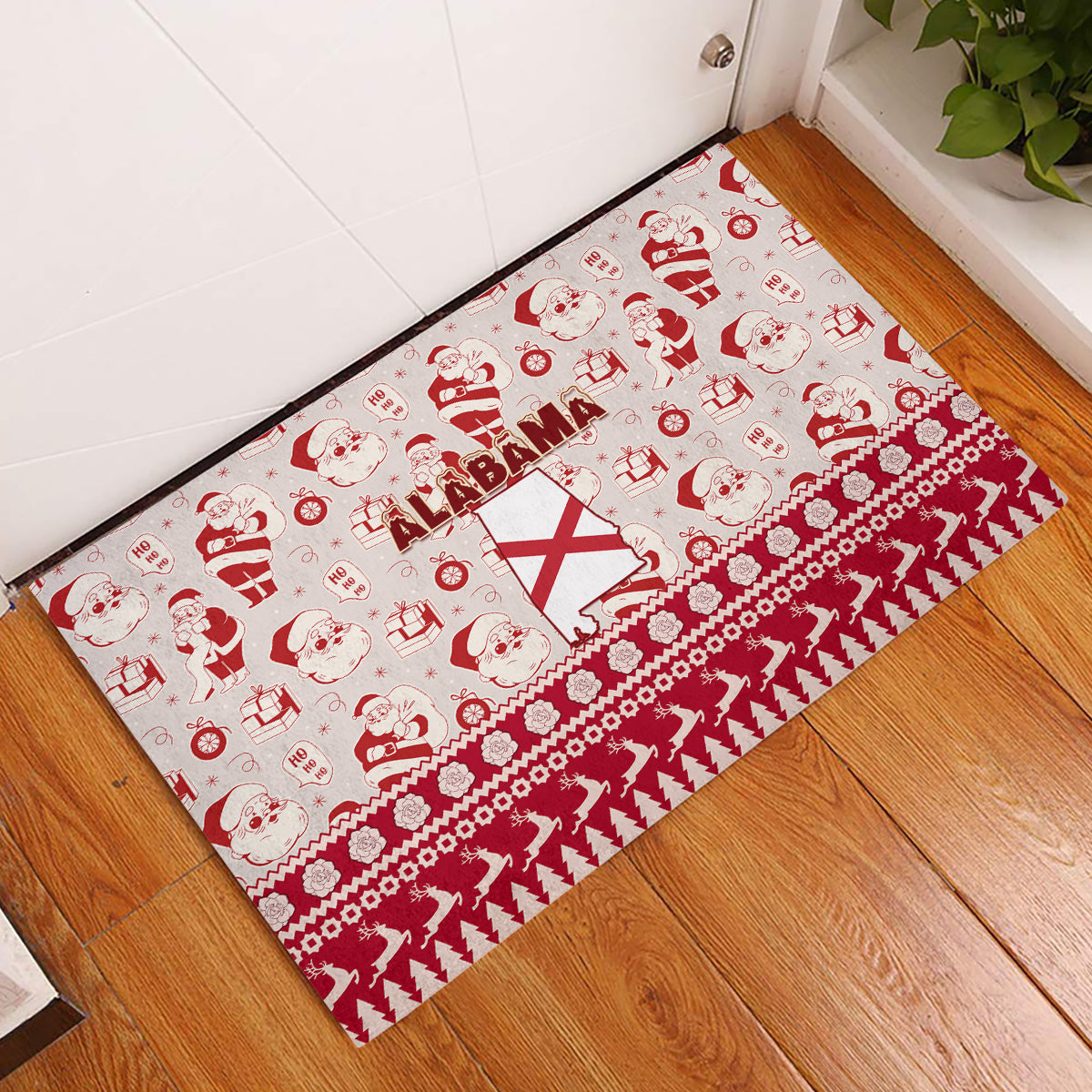 Custom Alabama Christmas Rubber Doormat Santa Claus Xmas Pattern - Wonder Print Shop