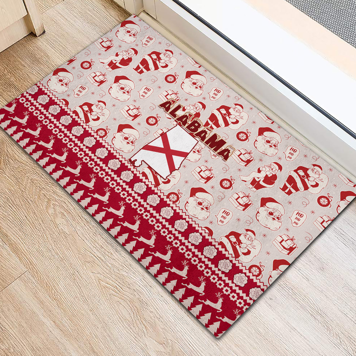 Custom Alabama Christmas Rubber Doormat Santa Claus Xmas Pattern - Wonder Print Shop