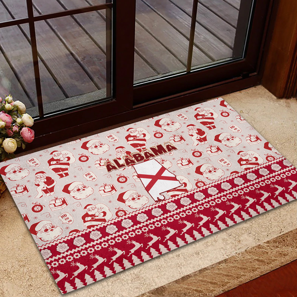 Custom Alabama Christmas Rubber Doormat Santa Claus Xmas Pattern - Wonder Print Shop
