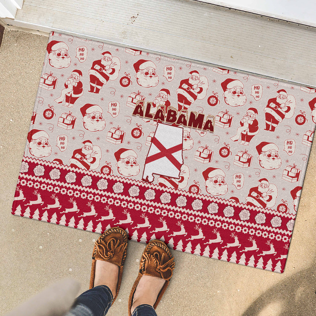 Custom Alabama Christmas Rubber Doormat Santa Claus Xmas Pattern - Wonder Print Shop
