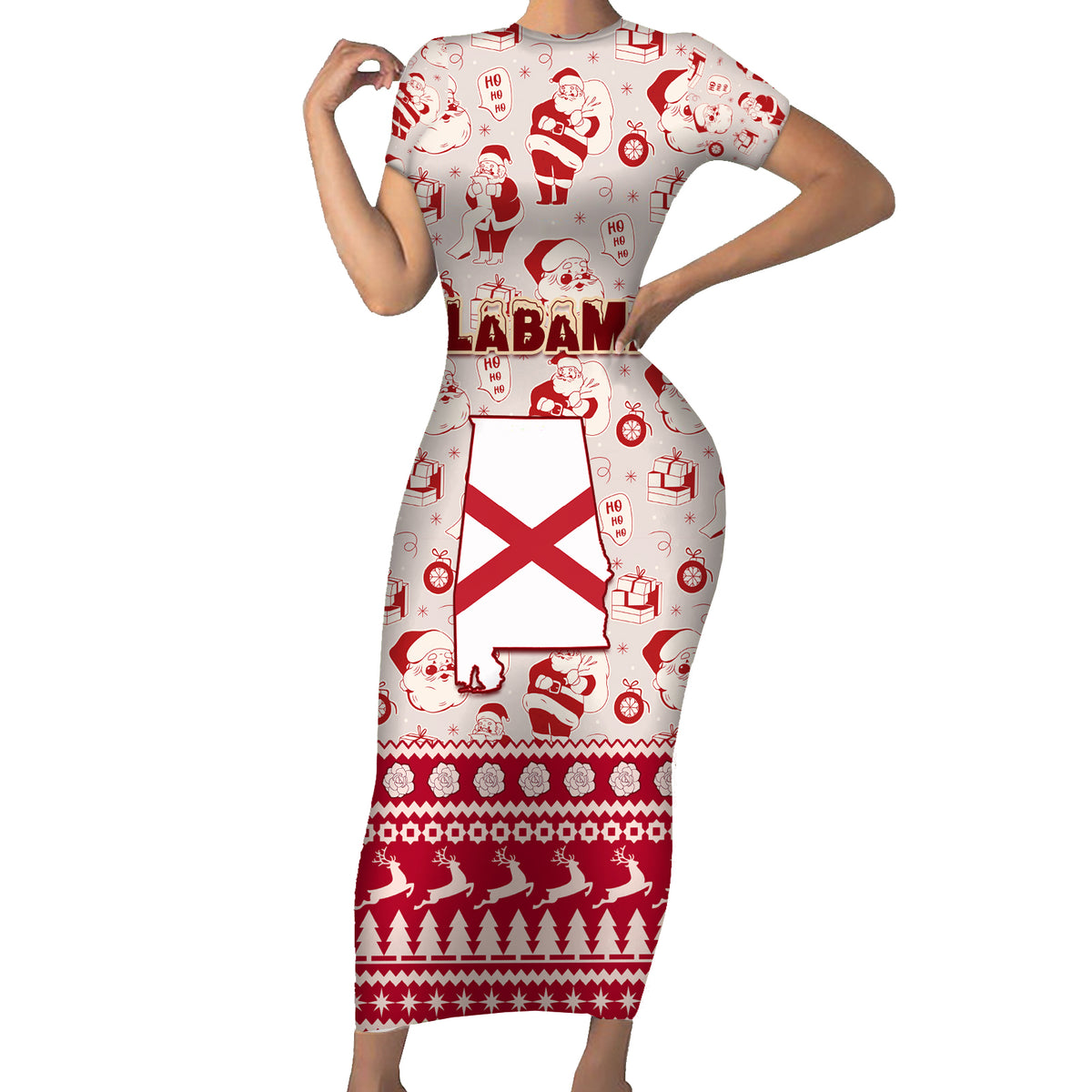 Custom Alabama Christmas Short Sleeve Bodycon Dress Santa Claus Xmas Pattern - Wonder Print Shop