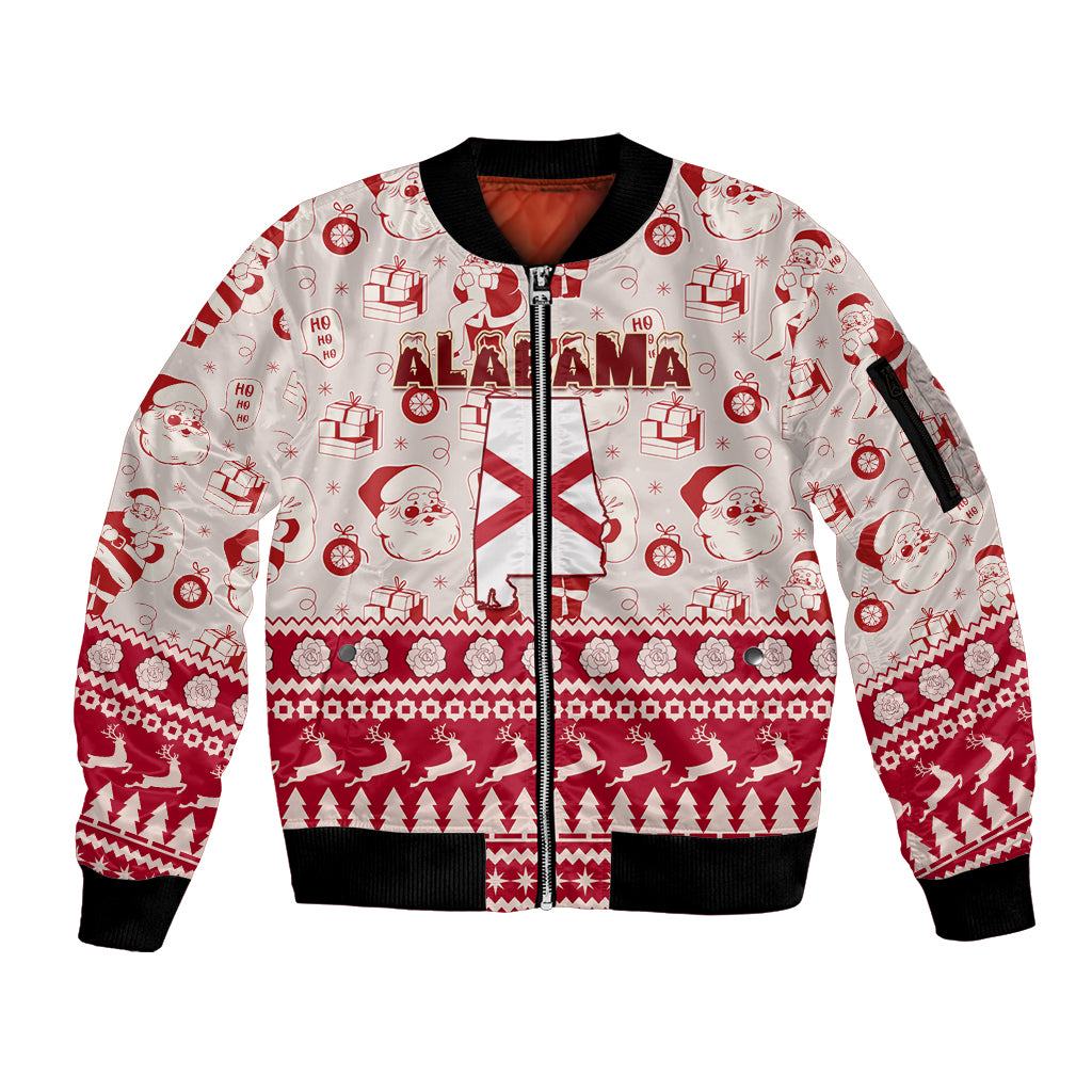 Custom Alabama Christmas Sleeve Zip Bomber Jacket Santa Claus Xmas Pattern - Wonder Print Shop