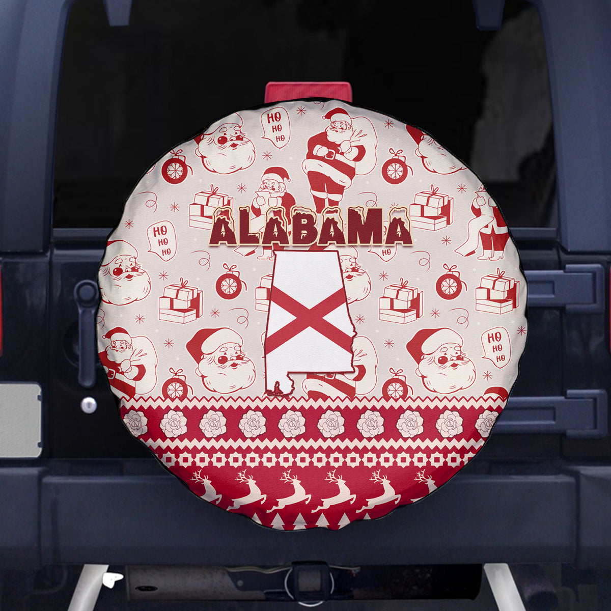 Custom Alabama Christmas Spare Tire Cover Santa Claus Xmas Pattern - Wonder Print Shop