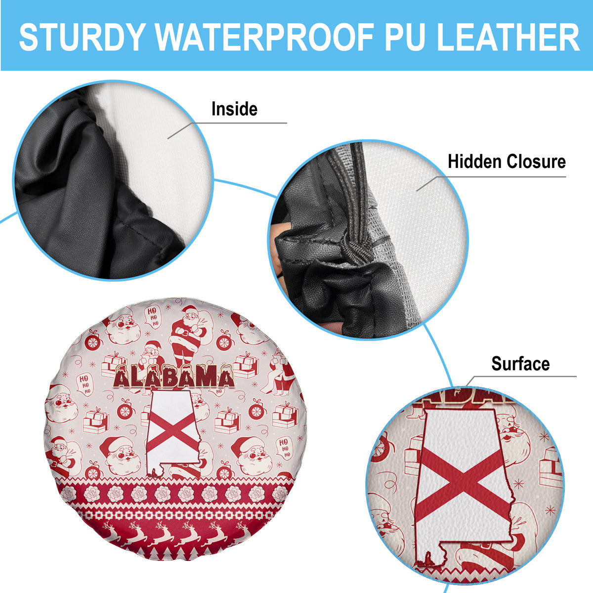Custom Alabama Christmas Spare Tire Cover Santa Claus Xmas Pattern - Wonder Print Shop