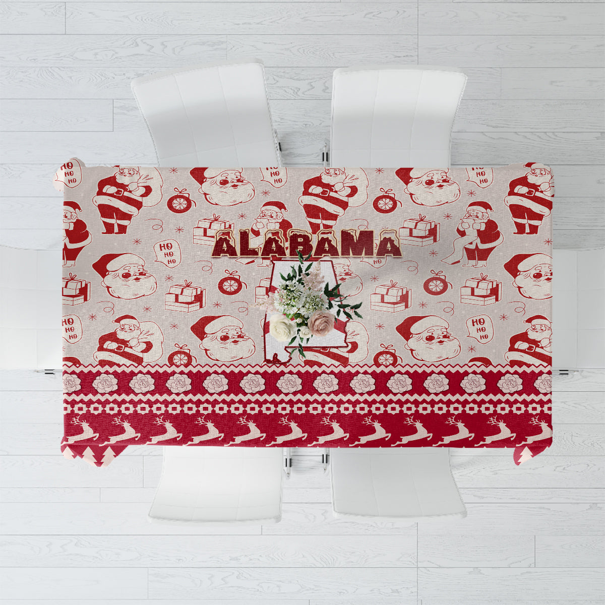 Custom Alabama Christmas Tablecloth Santa Claus Xmas Pattern - Wonder Print Shop