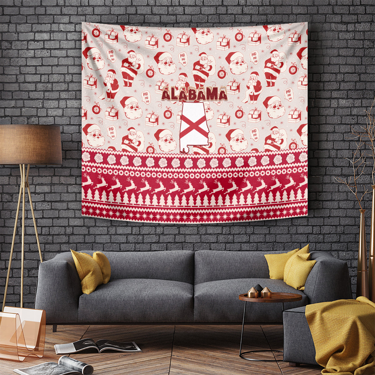 Custom Alabama Christmas Tapestry Santa Claus Xmas Pattern - Wonder Print Shop