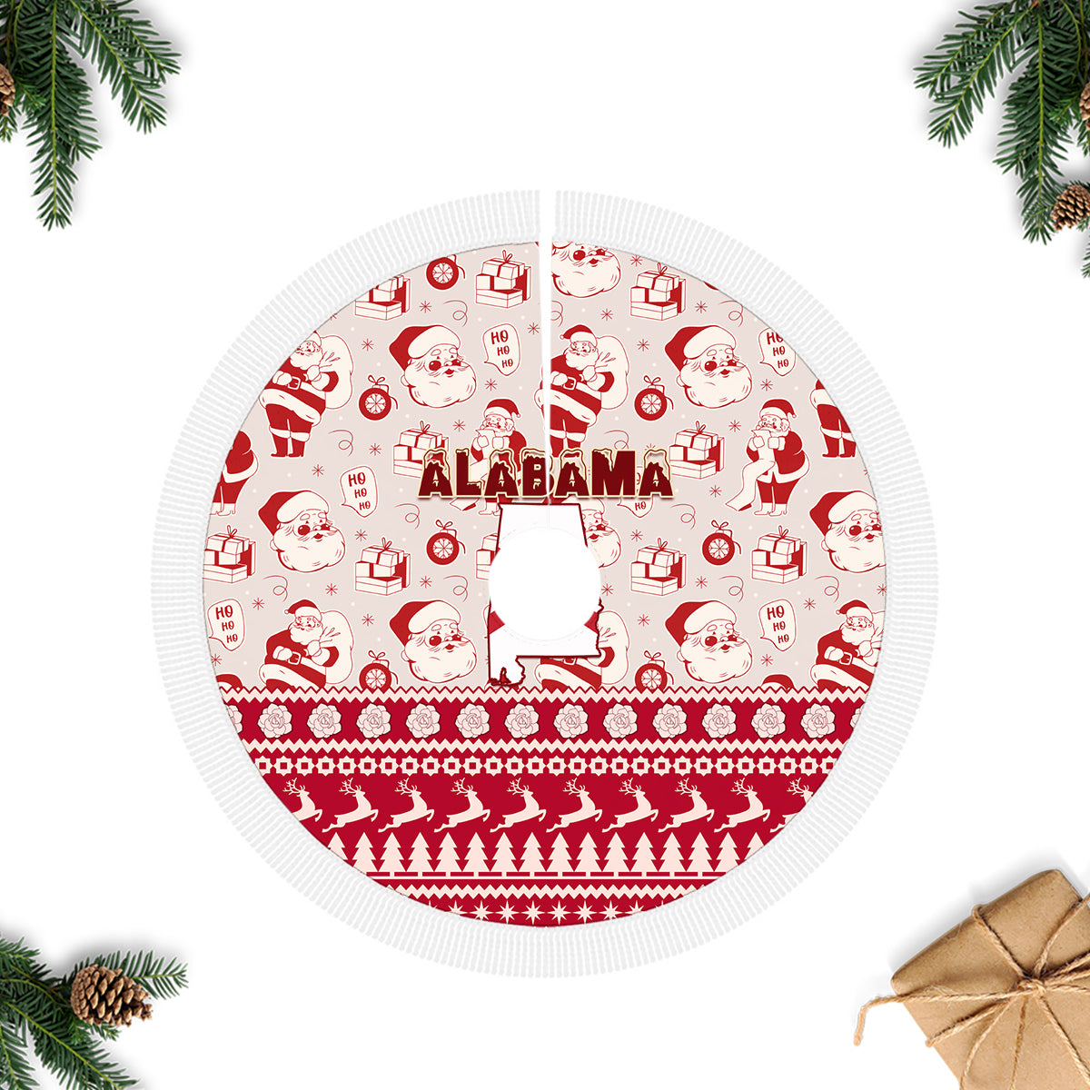 Alabama Christmas Tree Skirt Santa Claus Xmas Pattern - Wonder Print Shop