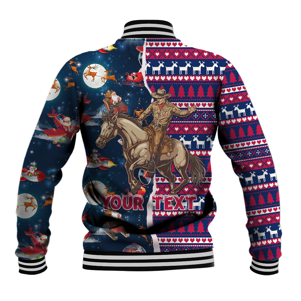 Custom Texas Christmas Baseball Jacket Cowboy With Santa Claus In Space - Wonder Print Shop