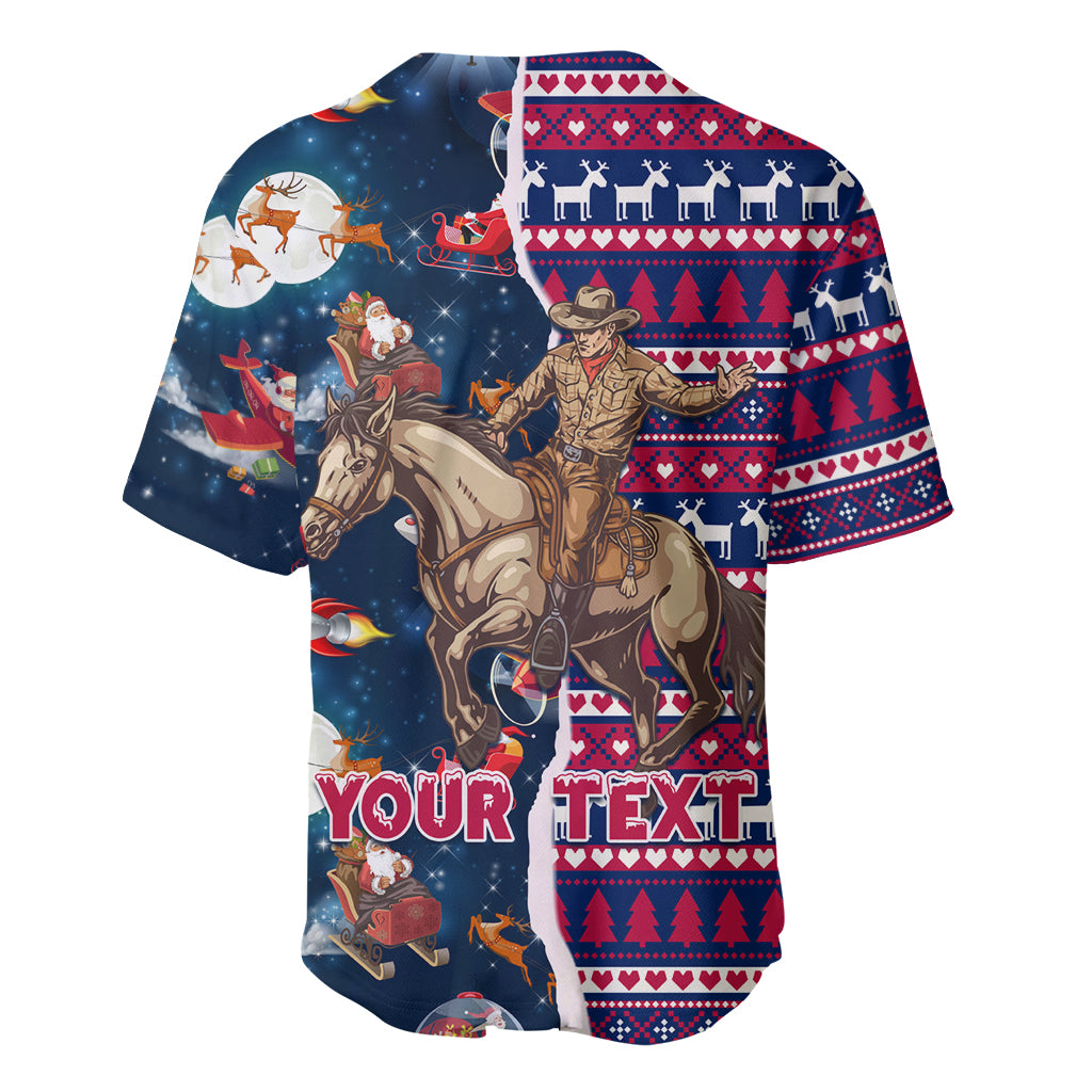 Custom Texas Christmas Baseball Jersey Cowboy With Santa Claus In Space - Wonder Print Shop