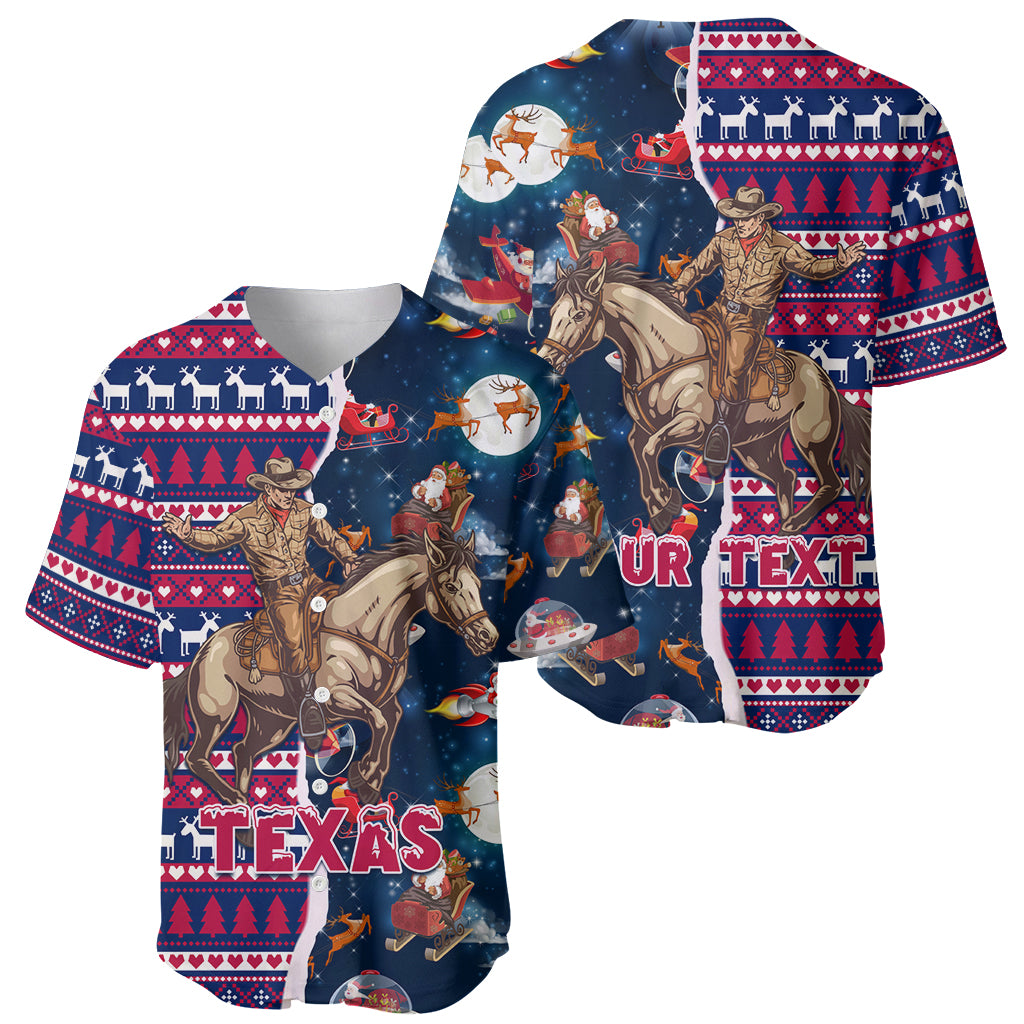 Custom Texas Christmas Baseball Jersey Cowboy With Santa Claus In Space - Wonder Print Shop